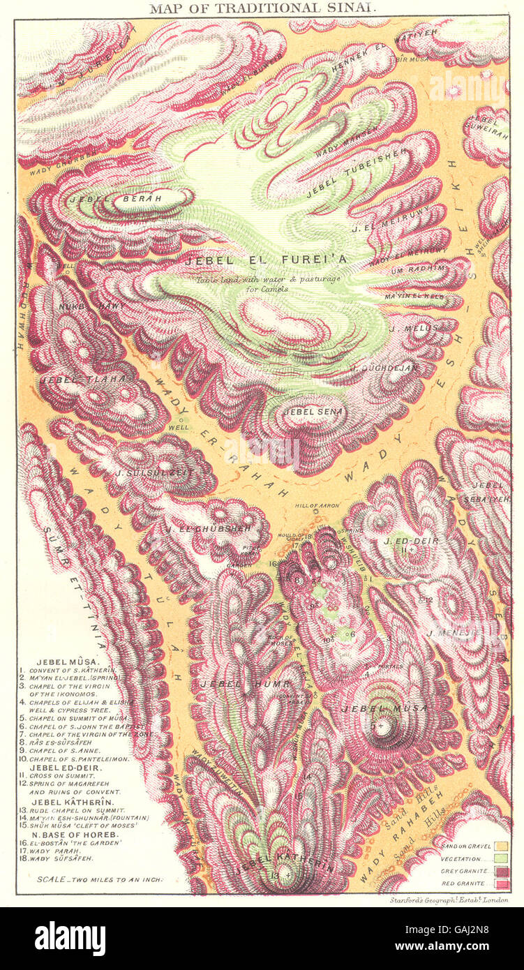 Egitto: Mappa del Sinai tradizionale geologici, 1883 Foto Stock