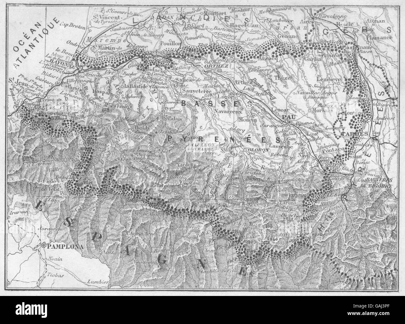 PYRÉNÉES-ATLANTIQUESCACHED-simile: Pirenei(bassi-), 1878 Mappa antichi Foto Stock