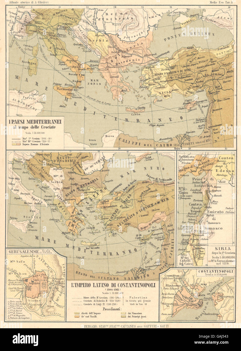 MEDITERRANEI CROCIATE: Gerusalemme Impero latino a Costantinopoli, Siria, 1889 Mappa Foto Stock