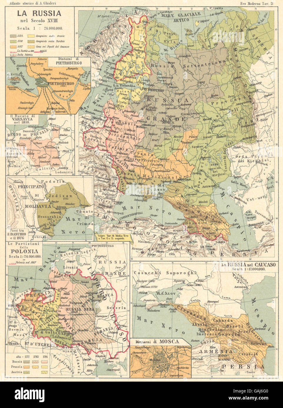 RUSSIA: Pietroburgo Varsavia Varsavia Danubio Polonia Caucaso Mosca, 1889 Mappa Foto Stock
