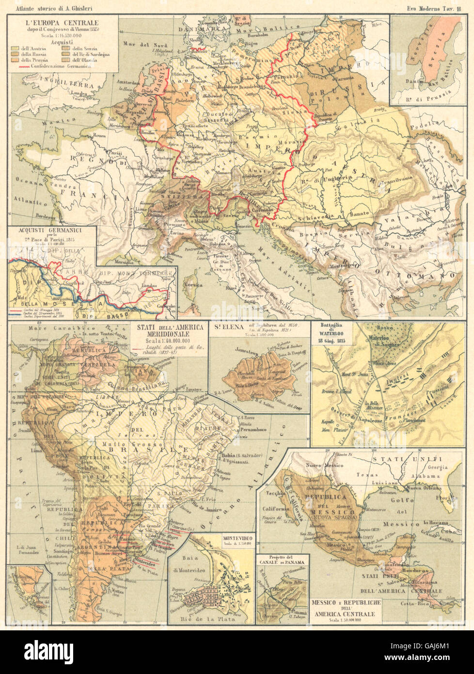 Europa Centrale: Acquisti Germanici; America del Sud; Waterloo; Messico, 1889 Mappa Foto Stock