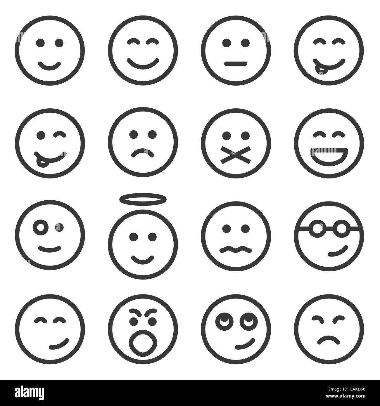 Set di delineare le emoticon, gli Emoji Illustrazione Vettoriale