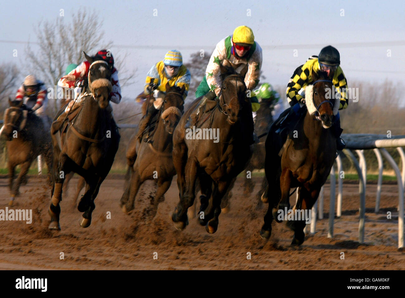 Re Priam (r) guidato da Luca Fletcher e pianure bianche (c) guidato da Lee Enstone lo combatti per il piombo Foto Stock