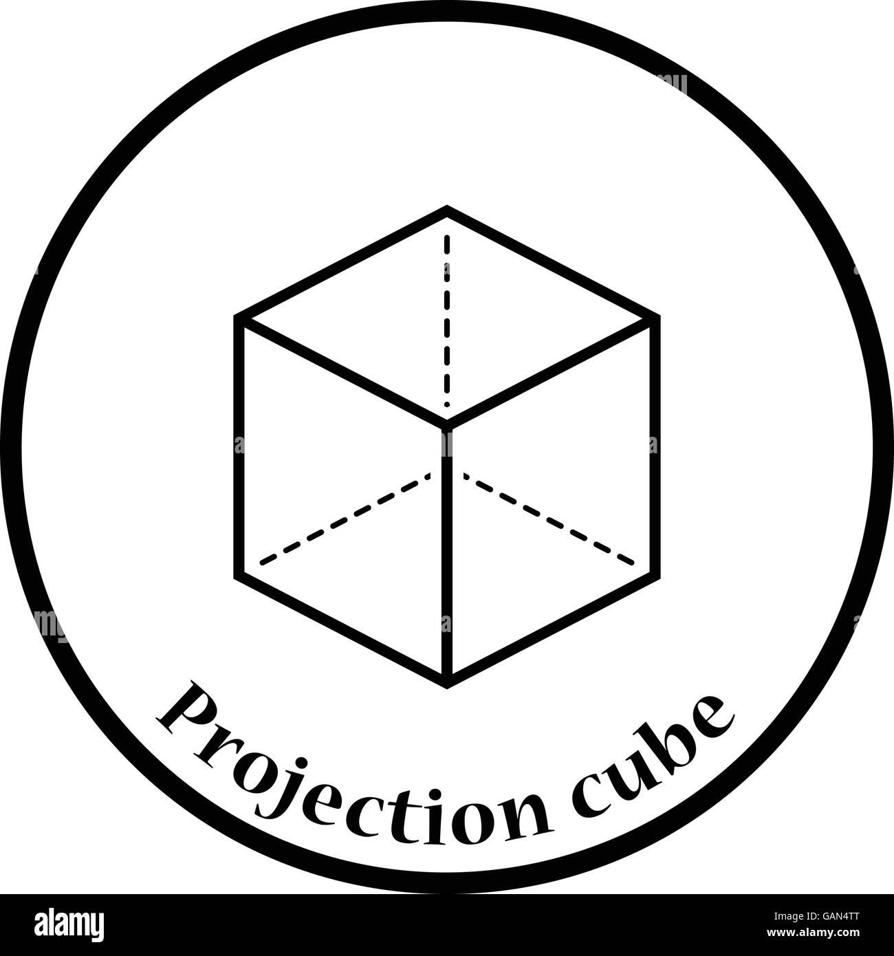 Cubo con icona di proiezione. Cerchio sottile design. Illustrazione Vettoriale. Illustrazione Vettoriale