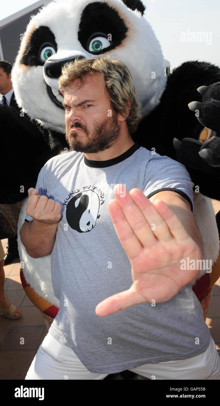 Jack Black partecipa a una fotocellula per promuovere la sua ultima commedia animata "Kung-fu Panda" durante il 61° Festival del Cinema di Cannes al Carlton Hotel Pier, la Croisette, Cannes in Francia. Foto Stock