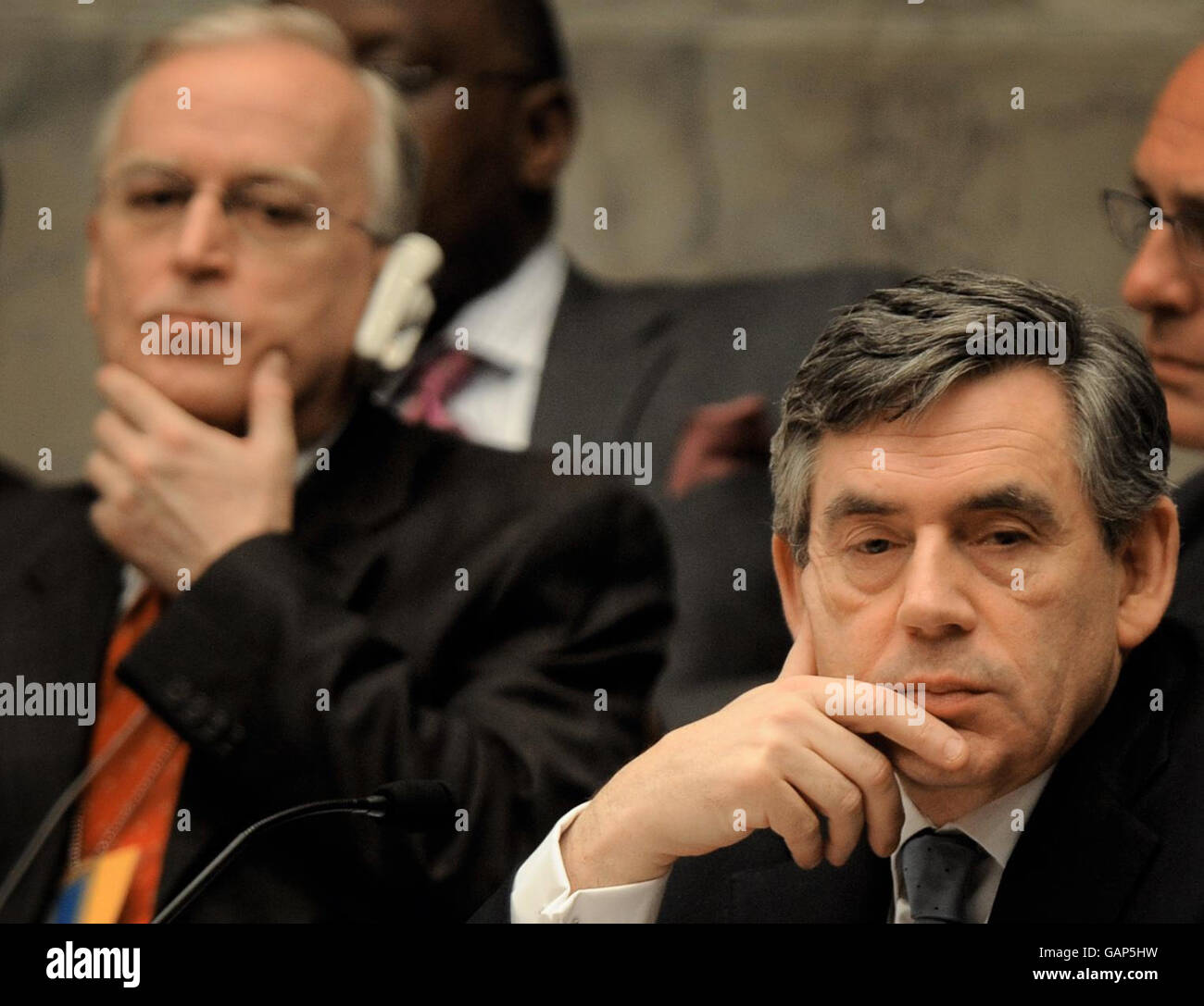 Il primo ministro britannico Gordon Brown attende oggi un discorso al Consiglio di sicurezza delle Nazioni Unite presso la sede delle Nazioni Unite a New York. Foto Stock