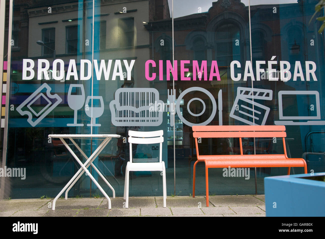 Cinema Broadway Cafe e Bar segno; Nottingham; Inghilterra; Regno Unito Foto Stock