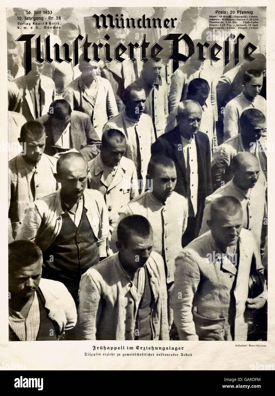 Relazione di Monaco di Baviera illustrato stampa circa il campo educativo Dachau Munchen 16 Juli 1933 Berlino Germania nazista Foto Stock