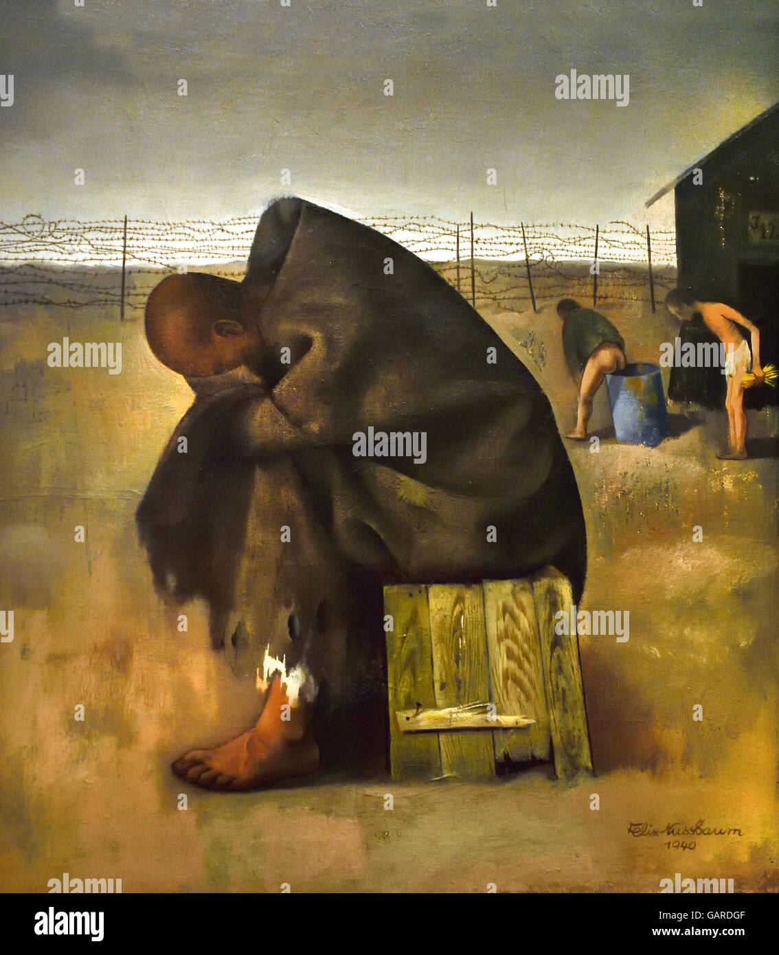 Prigionieri - 1940 Felix Nussbaum 1904 - 1944 Auschwitz,Tedesco pittore ebreo la Germania nazista ebraico pittore surrealista. Nussbaum la illustrazione fornisce un raro sguardo nella essenza di un individuo tra le vittime dell'Olocausto. Foto Stock