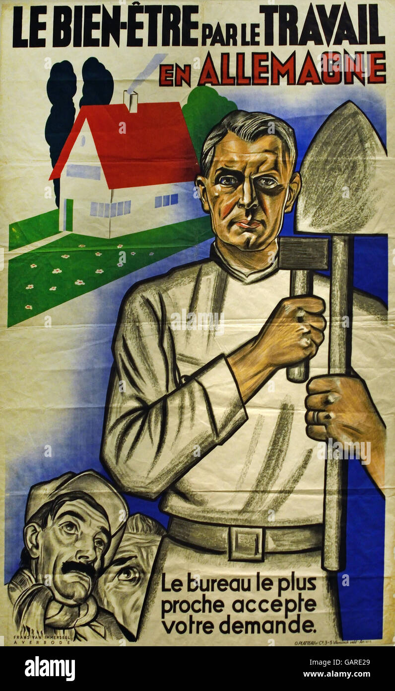 Poster per il reclutamento di operai belga per le aziende tedesche 1942 Germania Nazista ( Frans Van Immerseel 1909-1978 Foto Stock