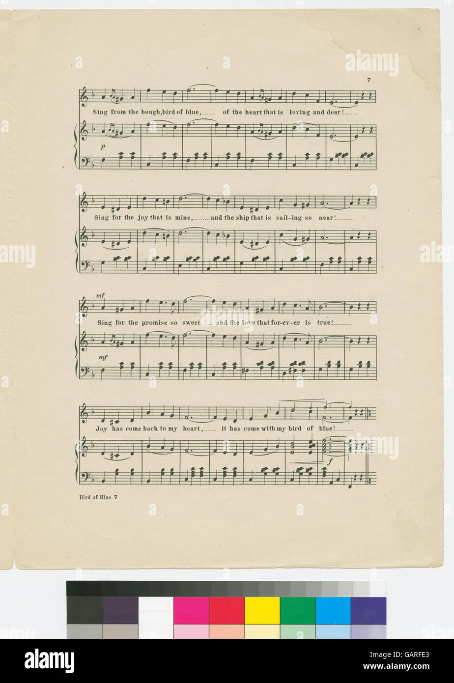 "Bird of Blue" è una canzone di valzer, che probabilmente trasmette una melodia leggera e melodica. Questo titolo evoca immagini di bellezza e grazia, spesso associate alla danza e alla musica del genere valzer popolare nel XIX secolo. Foto Stock