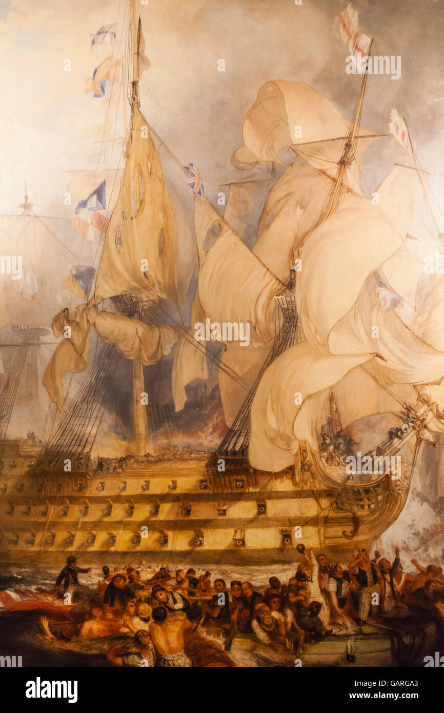 Inghilterra, Londra Greenwich, National Maritime Museum, la pittura della Battaglia di Trafalgar 1805 da JMW Turner datata 1822 Foto Stock