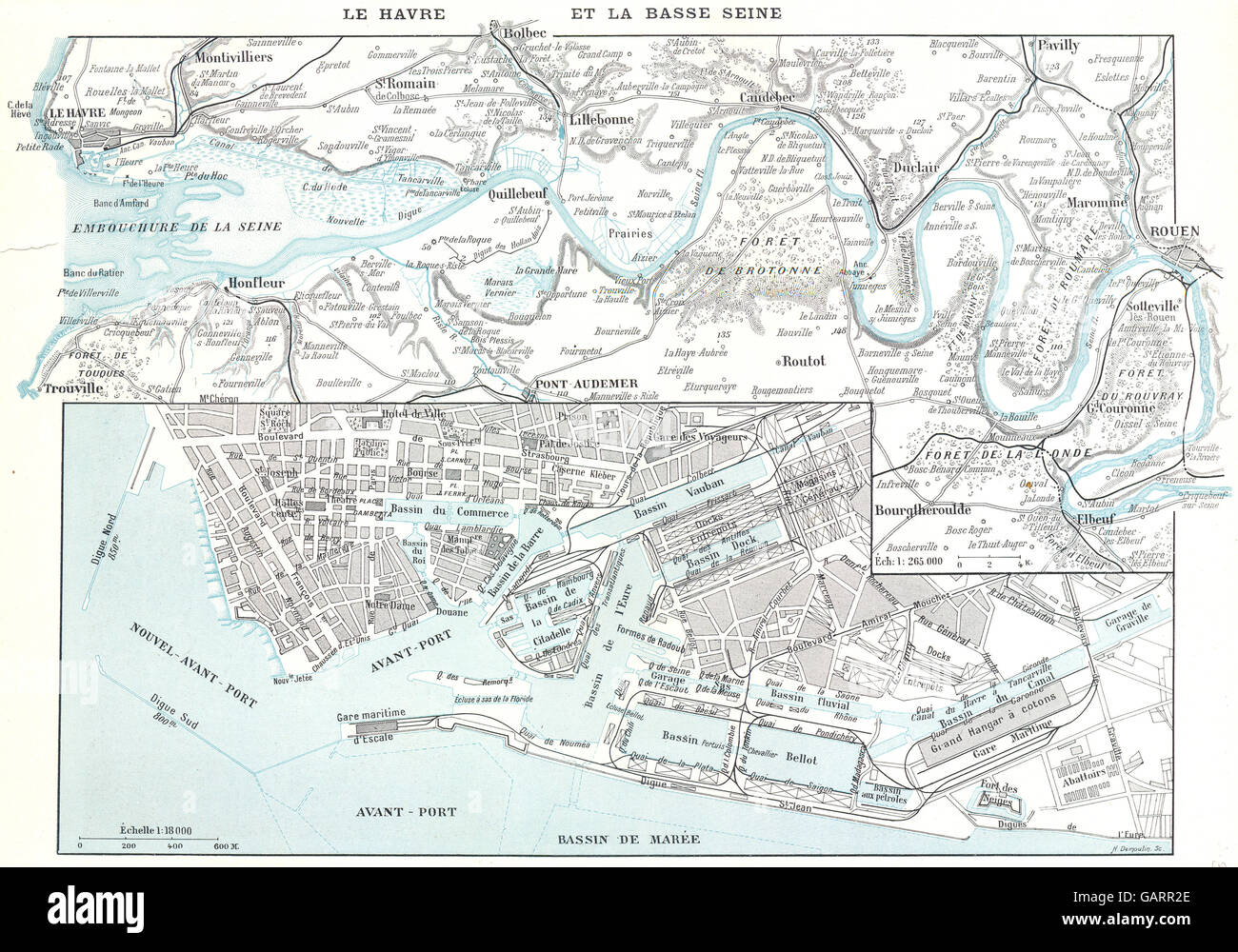 Senna Marittima-: Le Havre Basse Senna; Bassin Marée, 1900 Mappa antichi Foto Stock