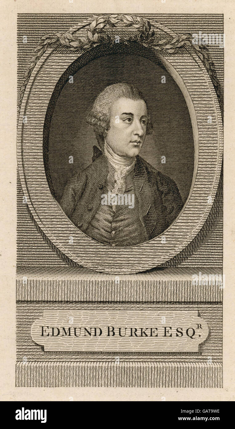 Edmund Burke, un influente filosofo e statista, noto per il suo lavoro in teoria politica e il concetto di conservatorismo. I suoi contributi hanno plasmato il pensiero politico moderno durante il XVIII secolo. Foto Stock