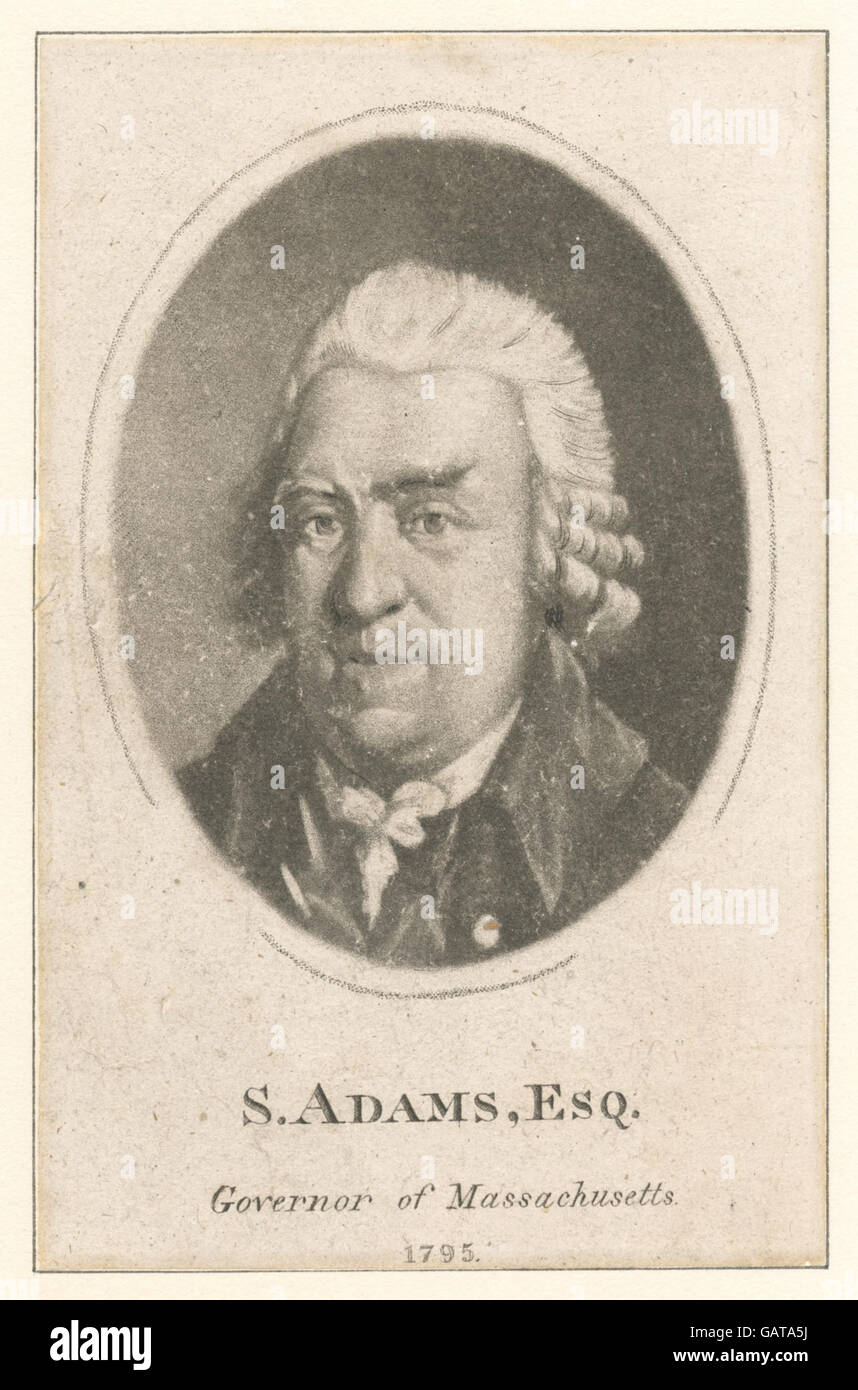 Samuel Adams (1722 – 1803) è stato uno statista statunitense, leader rivoluzionario e governatore del Massachusetts dal 1794 al 1797. Padre fondatore, ha svolto un ruolo chiave nella rivoluzione americana ed è stato un forte sostenitore dell'indipendenza dalla Gran Bretagna. Foto Stock