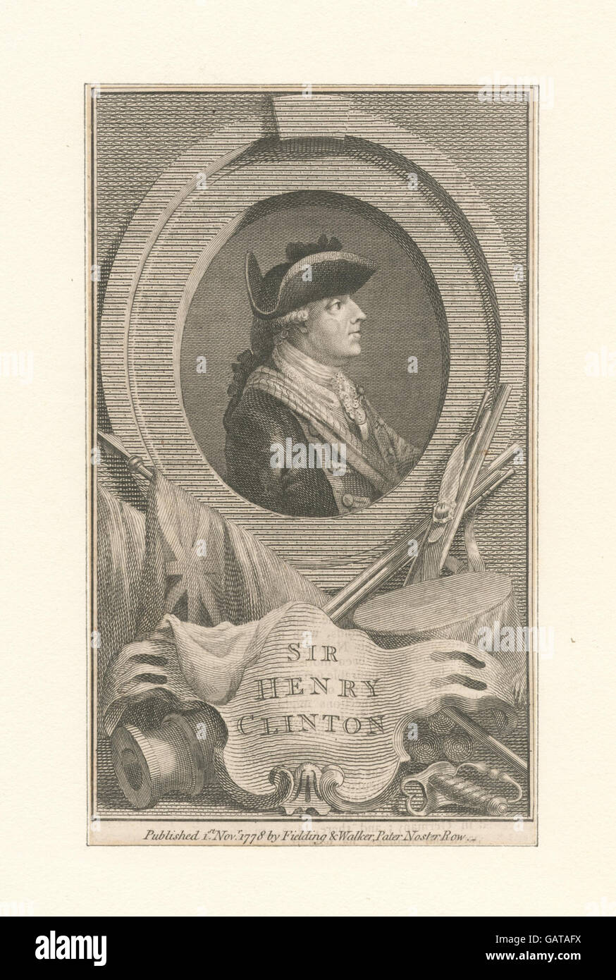 Sir Henry Clinton era un ufficiale dell'esercito britannico durante la rivoluzione americana. Questo ritratto militare mostra Clinton nel suo ruolo di comandante in capo delle forze britanniche in America durante la guerra di indipendenza americana. Foto Stock