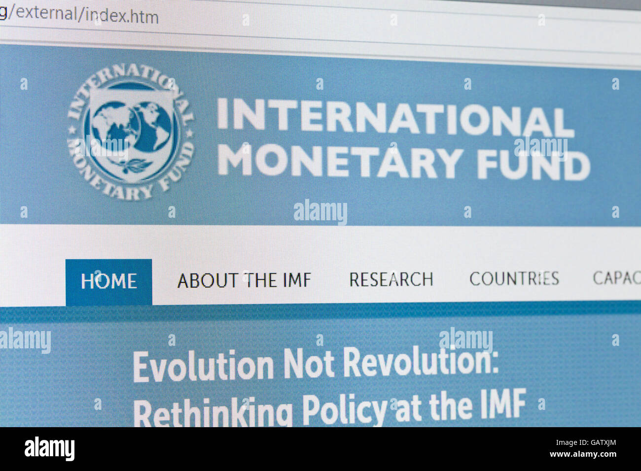 Screenshot del Fondo monetario internazionale homepage Foto Stock