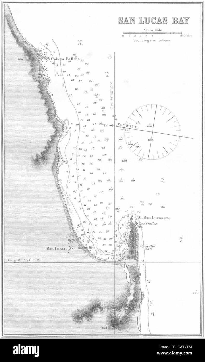 Messico: grafico del mare di San Lucas Bay, 1881 Mappa antichi Foto Stock