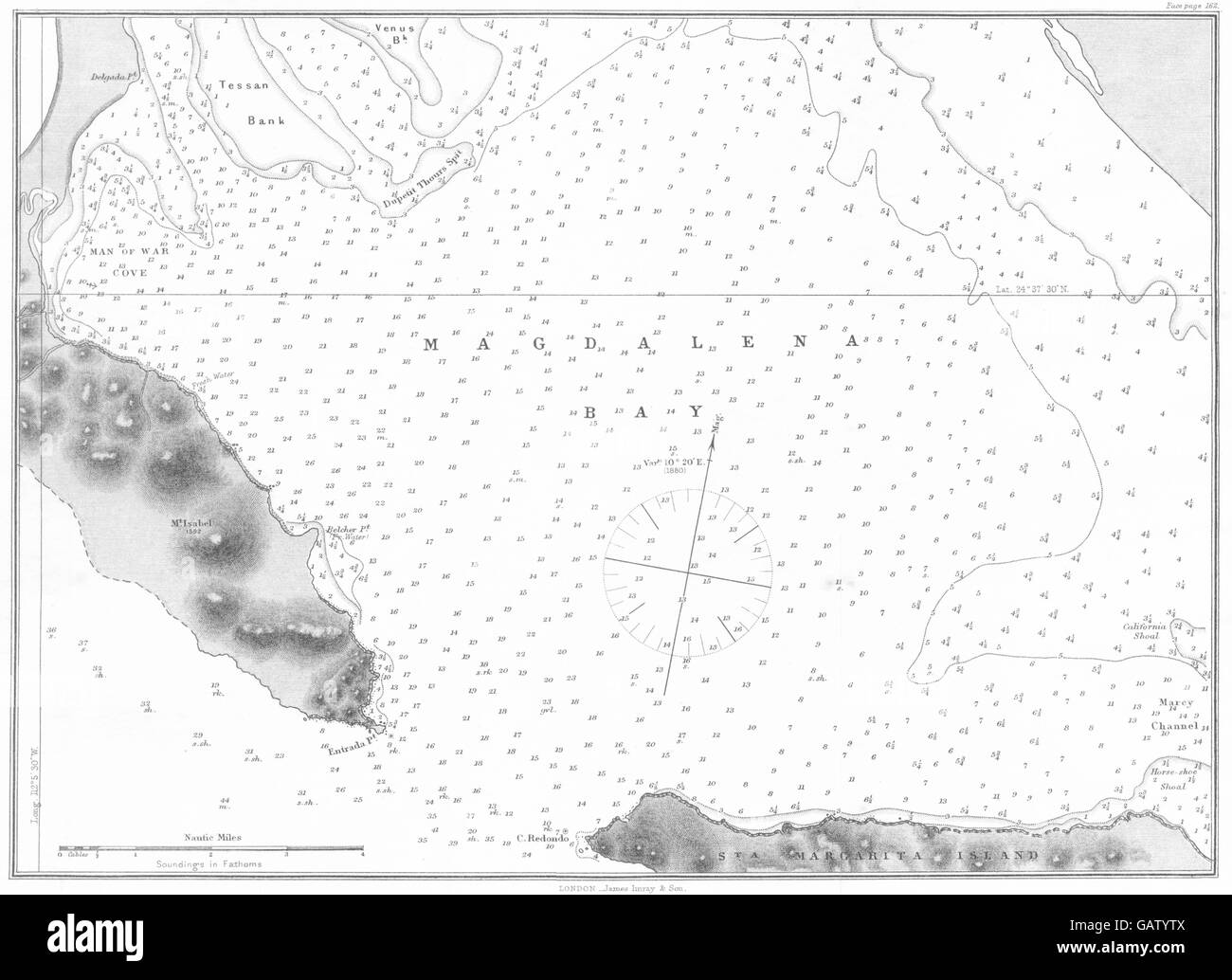 Messico: grafico del mare della Baia di Magdalena, 1881 Mappa antichi Foto Stock