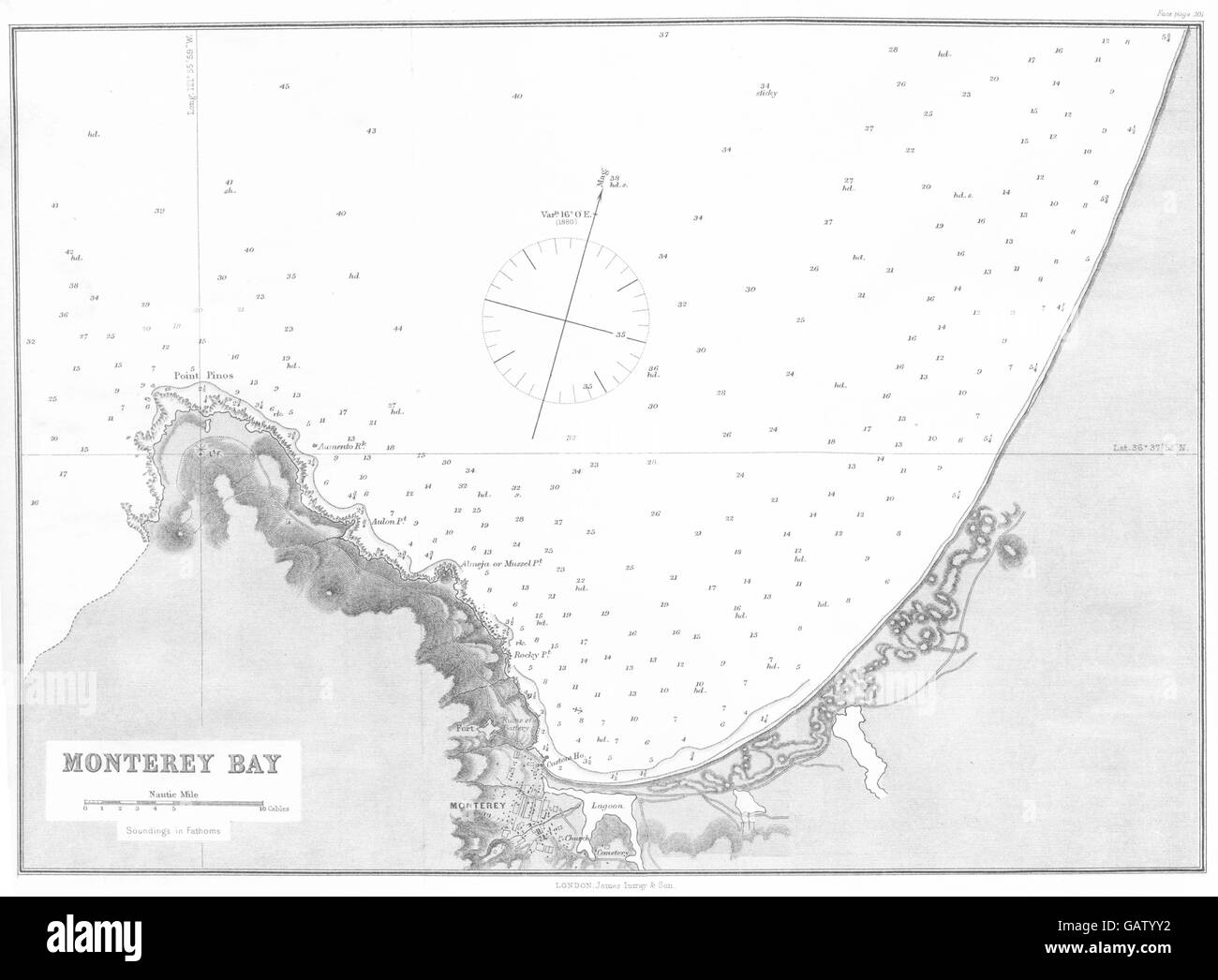 CALIFORNIA: grafico del mare della baia di Monterey, 1881 Mappa antichi Foto Stock