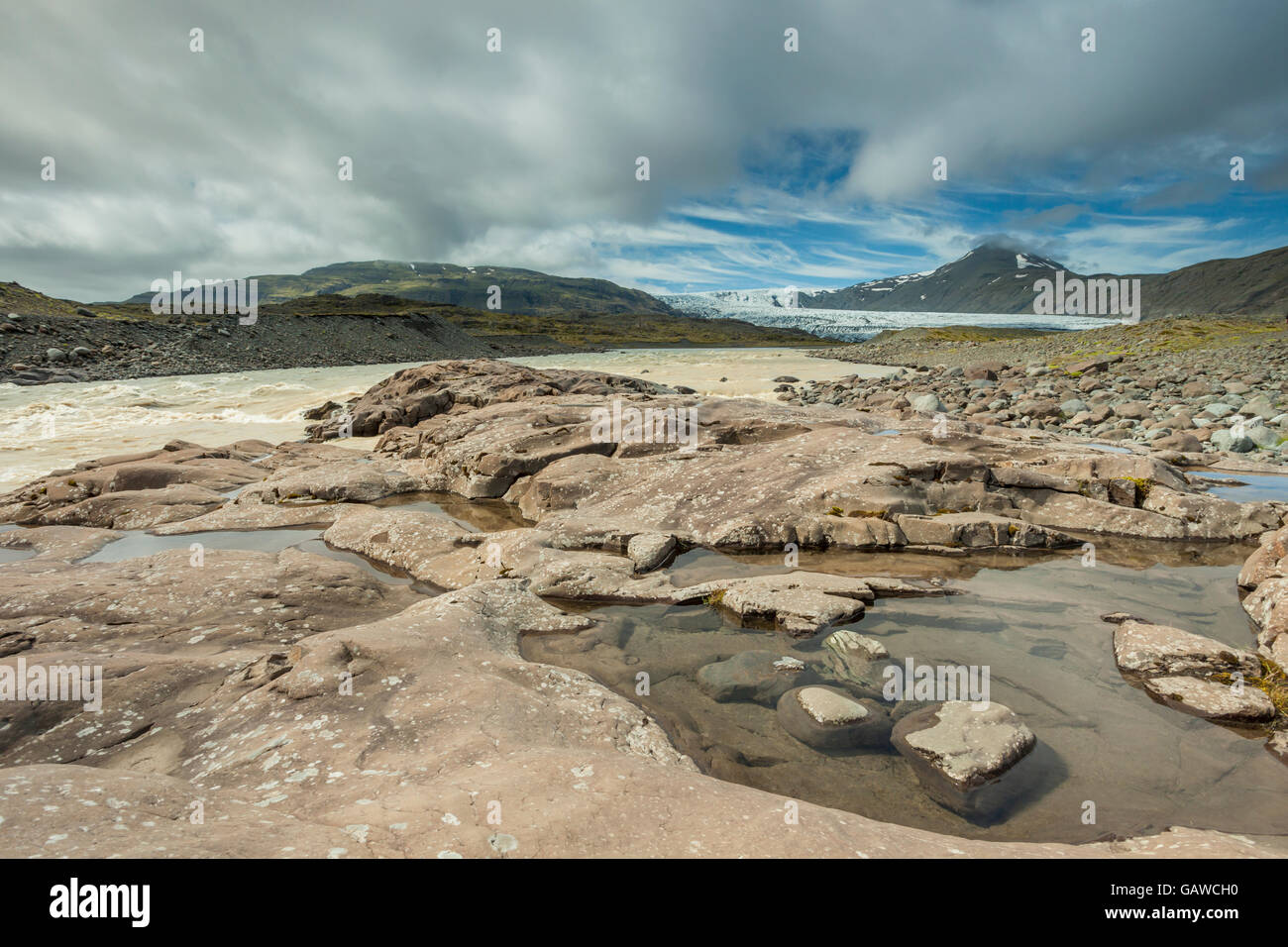 Paesaggio glaciale nel sud dell'Islanda. Foto Stock