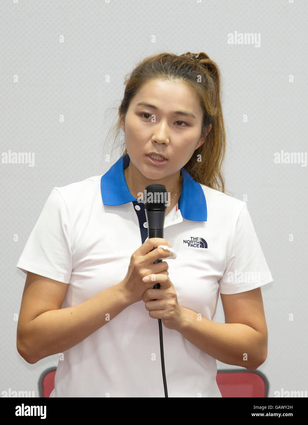 Han Hye-Lyoung, Lug 5, 2016 : sud coreano field hockey player Han Hye-Lyoung assiste il pre-Rio Olimpiadi media day presso il National Training Center a Seul, in Corea del Sud. Corea del Sud le donne del campo della squadra di hockey è uno dei la Corea del Sud le migliori prospettive per una medaglia di oro durante il 2016 Rio giochi olimpici estivi che si terrà a Rio de Janeiro in Brasile da agosto 5-21. © Lee Jae-Won/AFLO/Alamy Live News Foto Stock