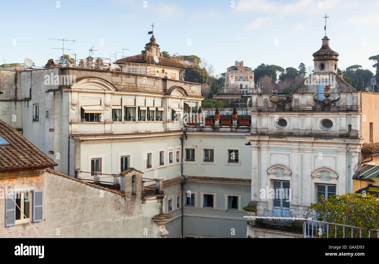 Skyline della vecchia Roma, Italia. Via del Corso street view Foto Stock