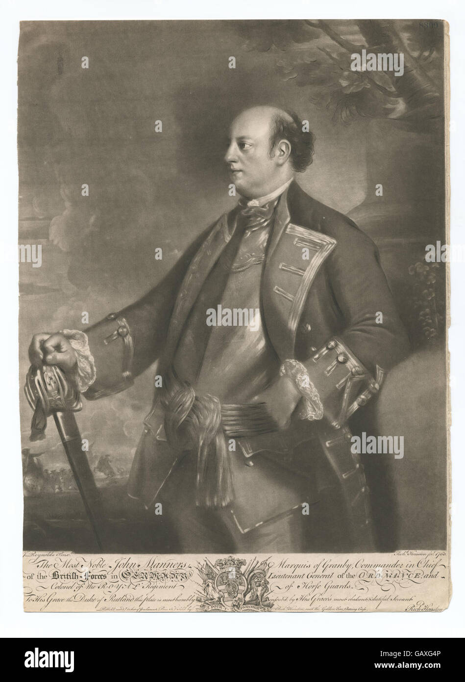 Questa immagine ritrae John Manners, il marchese di Granby, che servì come comandante in capo delle forze britanniche in Germania. Fu una figura di spicco nell'esercito britannico durante il XVIII secolo. Foto Stock