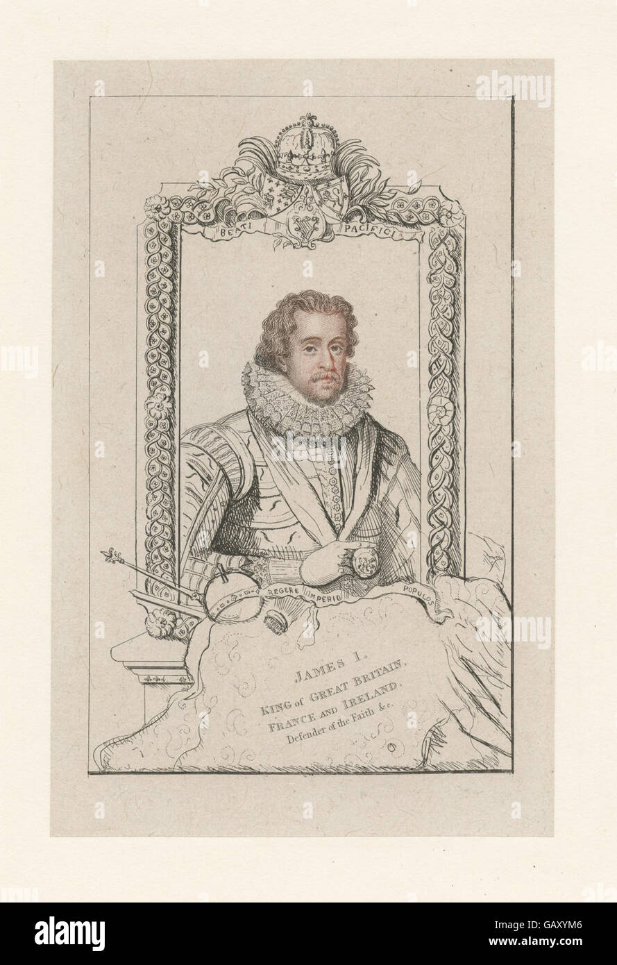 Giacomo I, re di Gran Bretagna, Francia e Irlanda, difensore della fede &c ( b13512827-423127) Foto Stock