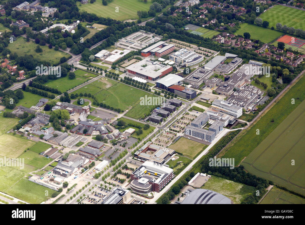Vista aerea dell'Ovest del sito di Cambridge, Cambridge University Foto Stock