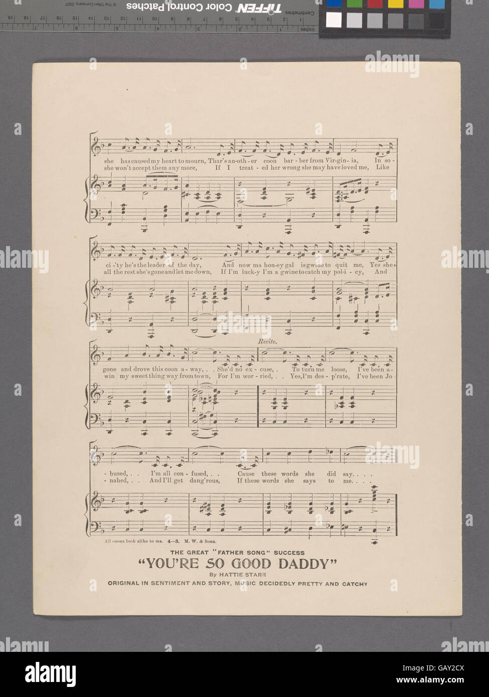 "All Coons Look Alike to me" è una canzone controversa e razziale della fine del XIX secolo. È stato spesso usato nei minstrel show e riflette gli stereotipi razzisti prevalenti in quel periodo. Il titolo e il testo della canzone perpetuano opinioni dannose e sono stati criticati per la promozione del pregiudizio razziale. Foto Stock "All Coons Look Alike to me" è una canzone controversa e razziale della fine del XIX secolo. È stato spesso usato nei minstrel show e riflette gli stereotipi razzisti prevalenti in quel periodo. Il titolo e il testo della canzone perpetuano opinioni dannose e sono stati criticati per la promozione del pregiudizio razziale. Foto Stock