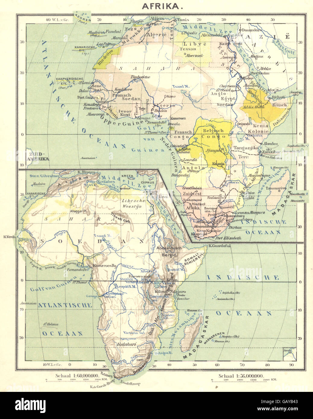 AFRICA: Afrika; riquadro mappa di Indische Oceaan, 1922 Foto Stock