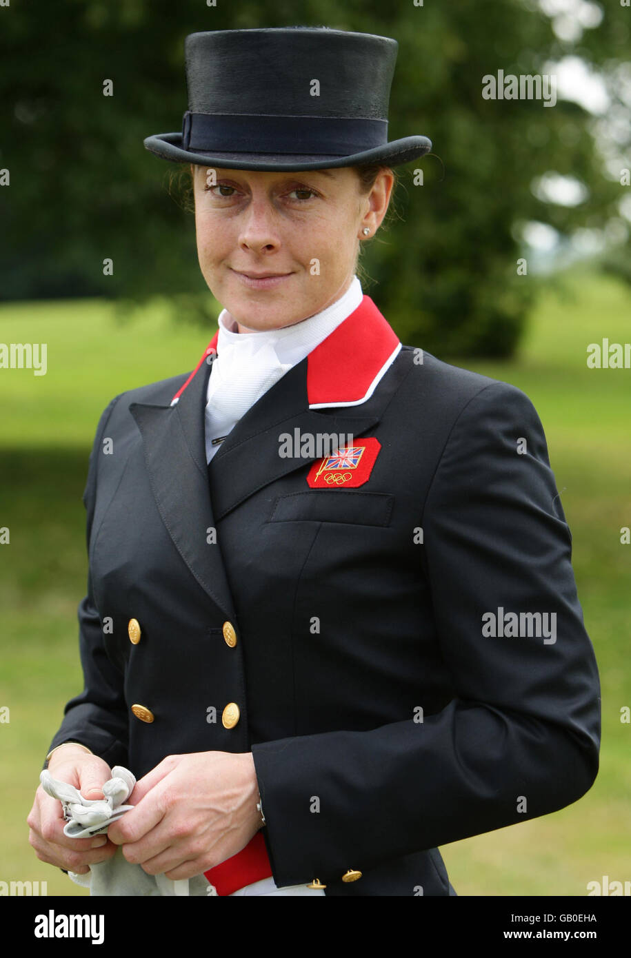 Emma Hindle della Gran Bretagna durante il Team GB Olympic Media Day a Hartpury House, Gloucestershire. Foto Stock