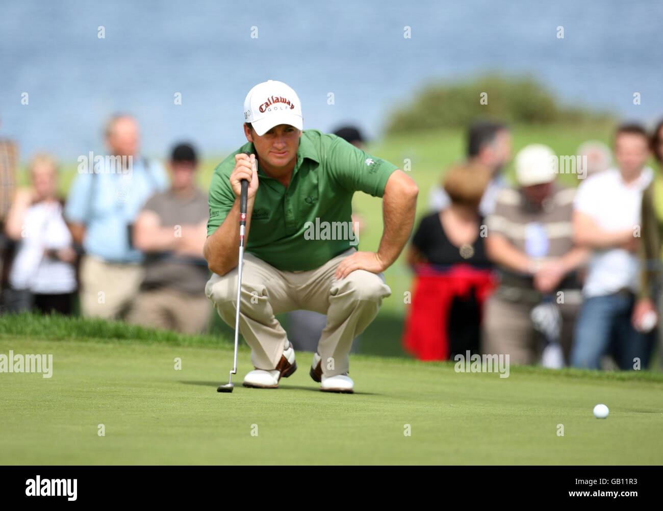 Graeme McDowell il 8 durante il Barclays Scottish Open a Loch Lomond, Glasgow. Foto Stock