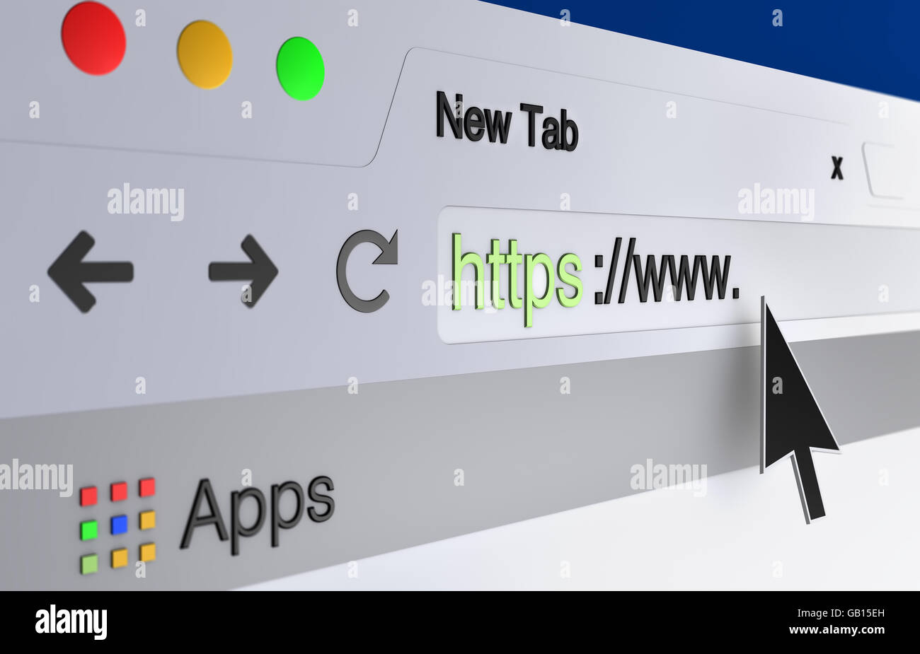 Mouse freccia rivolta verso l'URL nella barra degli indirizzi del browser web Foto Stock