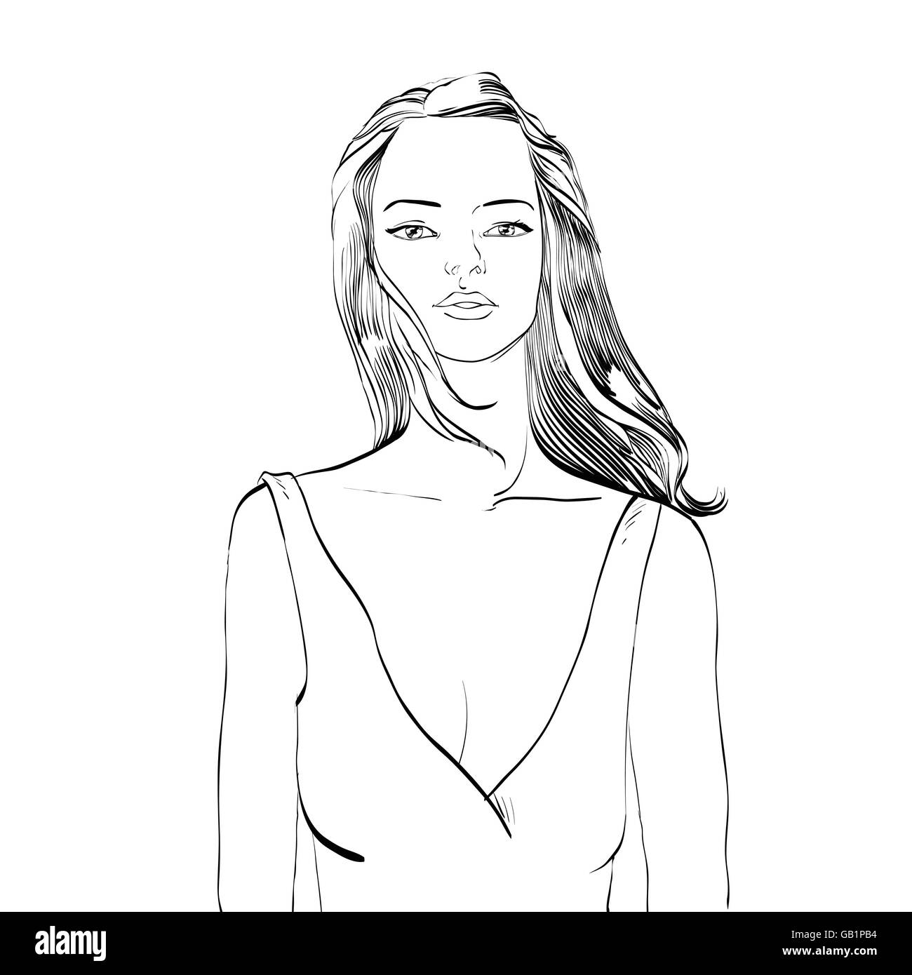 Giovane donna in costume da bagno in bianco e nero il disegno Illustrazione Vettoriale
