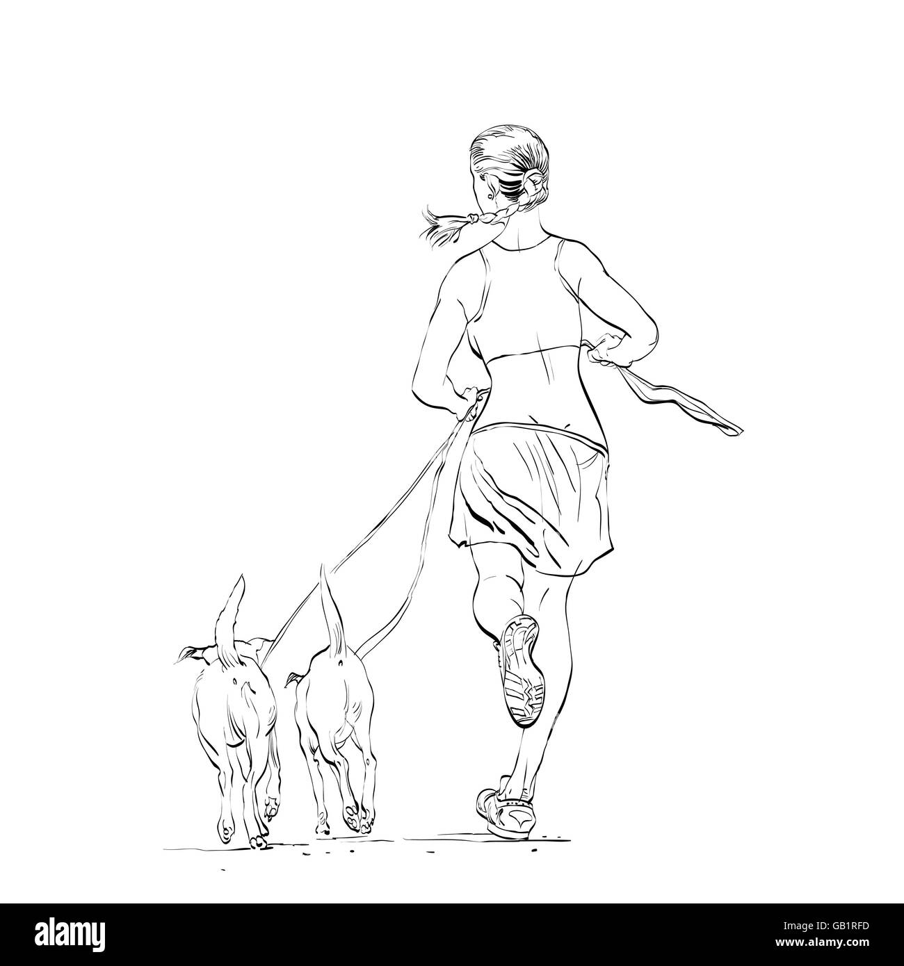 Donna sportivo runner con i cani Illustrazione Vettoriale