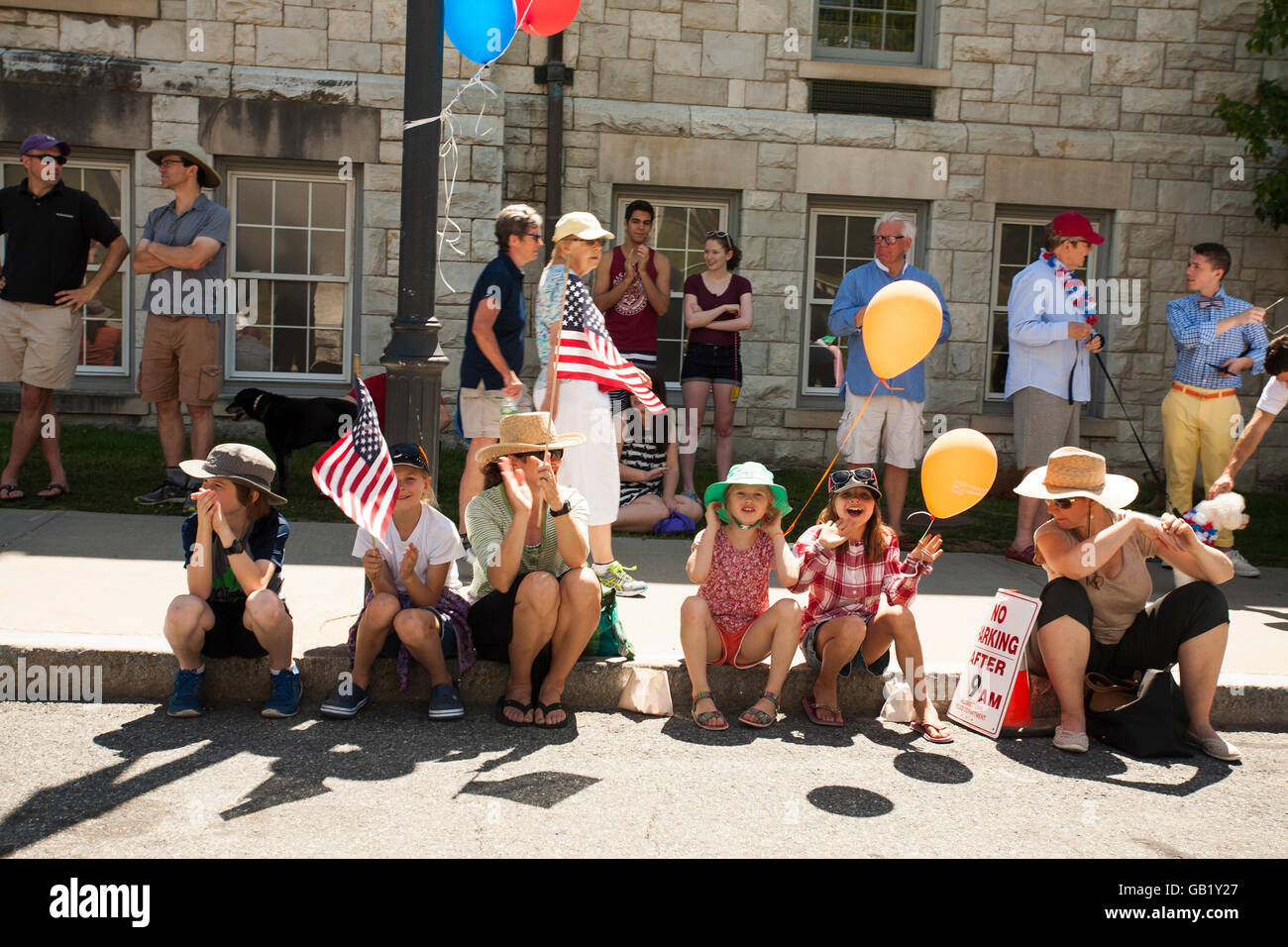 Il 4 luglio la celebrazione in Williamstown Massachusetts include una parata, bande e galleggianti. Foto Stock