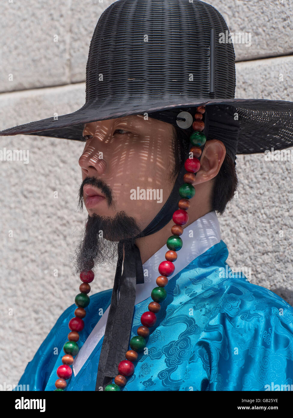 Guardia in uniforme tradizionale a Gwangwhamun gate del palace Gyeongbukgung a Seul, Corea del Sud, Asia Foto Stock Guardia in uniforme tradizionale a Gwangwhamun gate del palace Gyeongbukgung a Seul, Corea del Sud, Asia Foto Stock