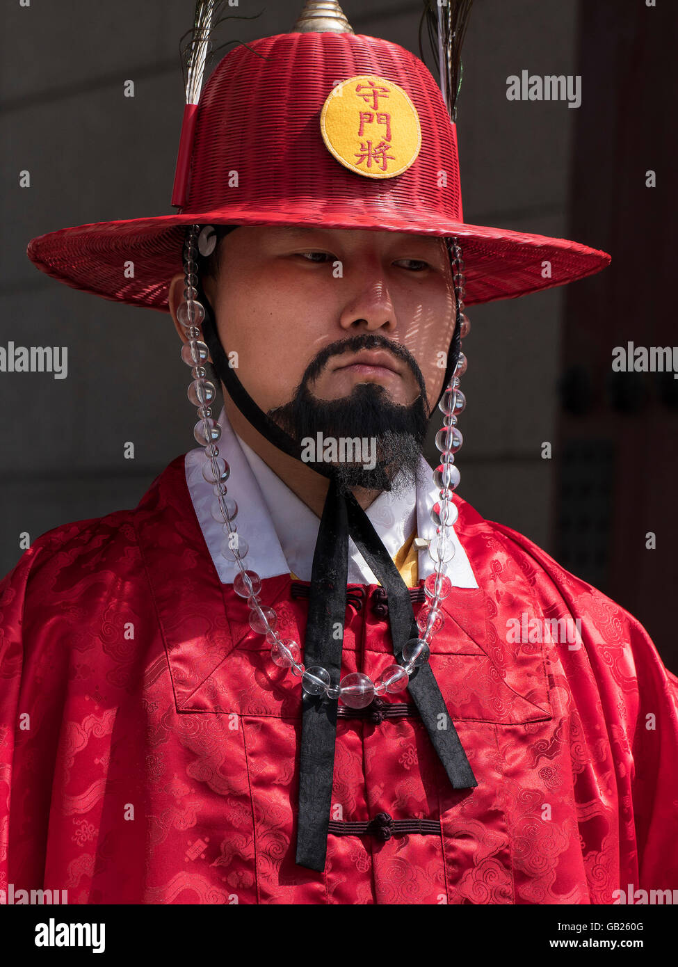 Guardia in uniforme tradizionale a Gwangwhamun gate del palace Gyeongbukgung a Seul, Corea del Sud, Asia Foto Stock Guardia in uniforme tradizionale a Gwangwhamun gate del palace Gyeongbukgung a Seul, Corea del Sud, Asia Foto Stock