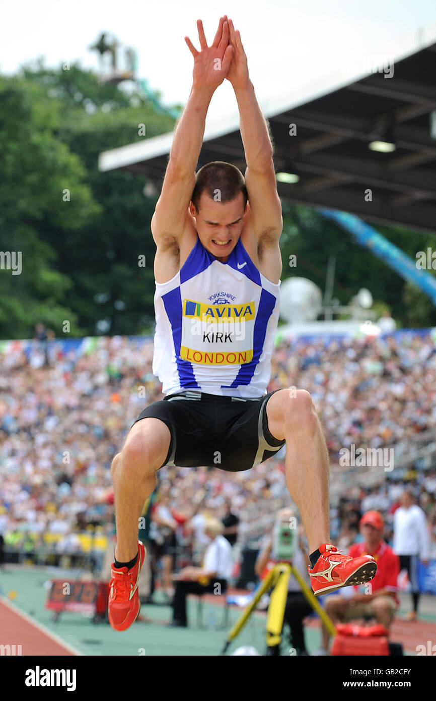 Atletica - Aviva London Grand Prix - Crystal Palace National Sports Centre. Chris Kirk della Gran Bretagna compete nel Men's Long Jump al Crystal Palace National Sports Center Foto Stock