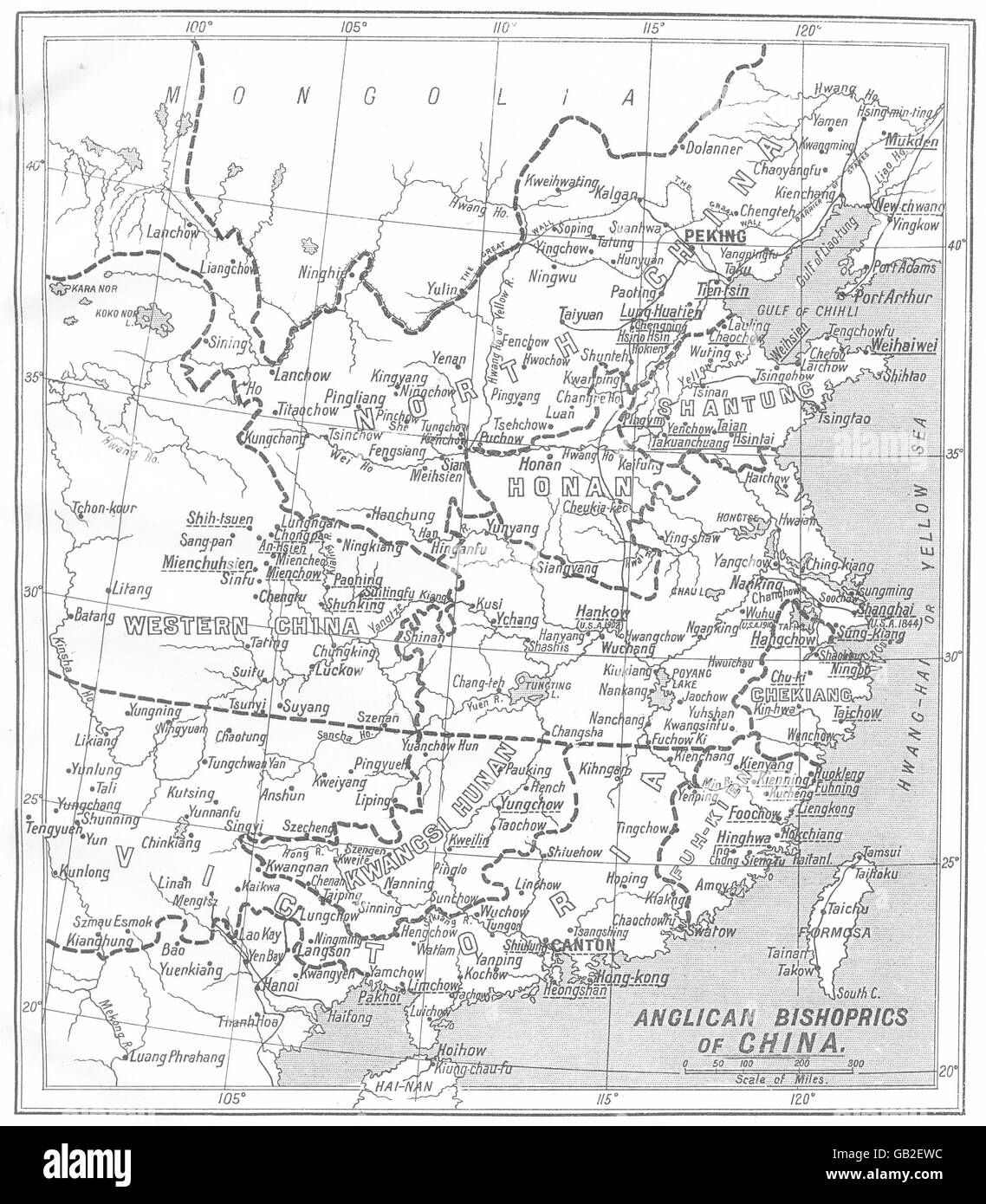 Vescovadi ANGLICANA CINA: Missione Stn. Chekiang; Shanghai, Hankow Wuhu 1922 mappa Foto Stock