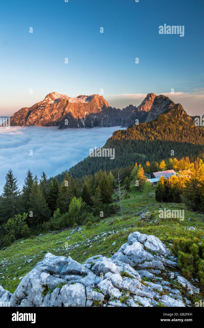 Sunrise, luce di prima mattina, Großer Buchstein, Nationalpark Gesäuse, Stiria, Austria Foto Stock