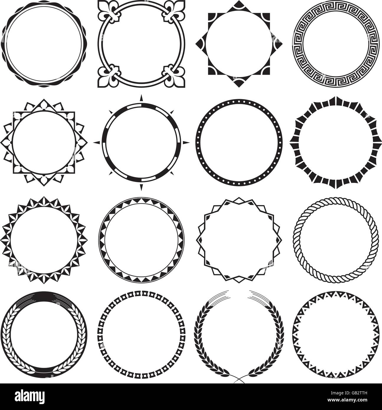 Collezione Di Cornici Di Bordo Decorative Rotonde. Ideale per i design di etichette vintage. Illustrazione Vettoriale