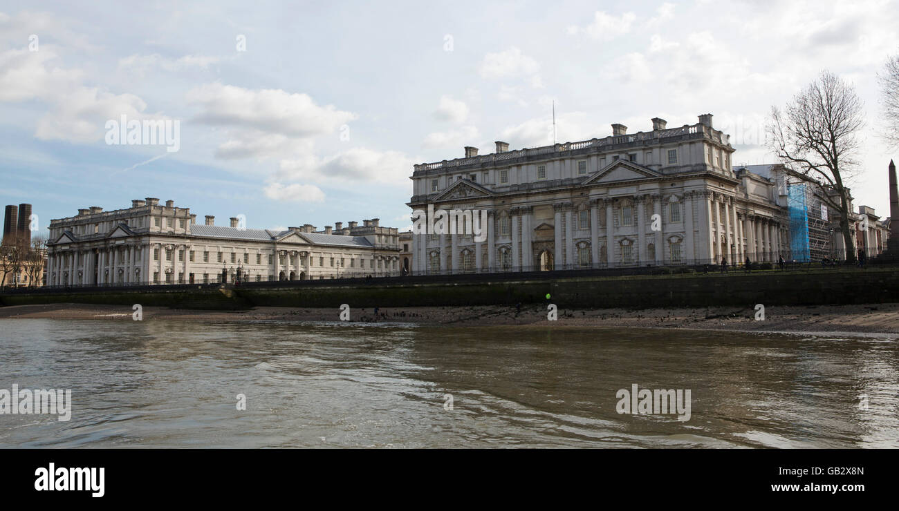 Edifici presso la Old Royal Naval Collage in Greenwich, Londra, Inghilterra. Il collegio è ora parte del Patrimonio Mondiale dell'UNESCO. Foto Stock