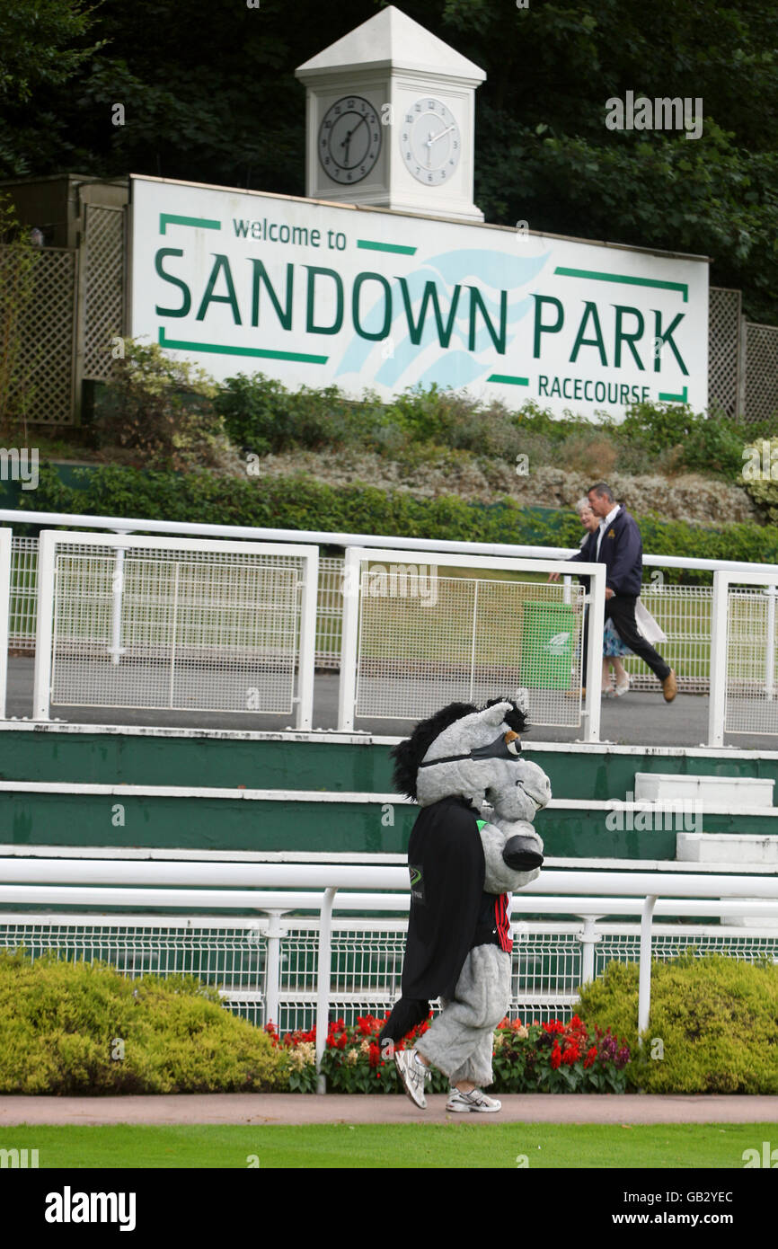 Corse ippiche - Comedy Night - Sandown Park. Corse di cavalli di abbigliamento elegante al Sandown Park Foto Stock