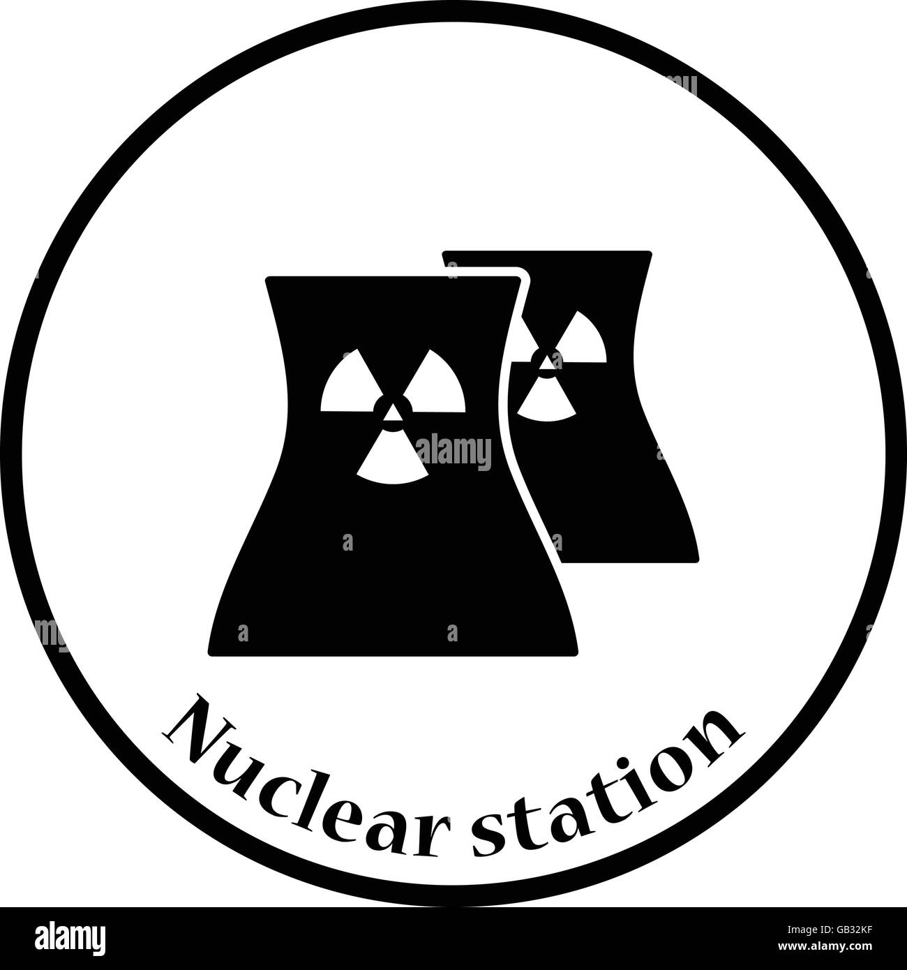 Stazione nucleare icona. Cerchio sottile design. Illustrazione Vettoriale. Illustrazione Vettoriale