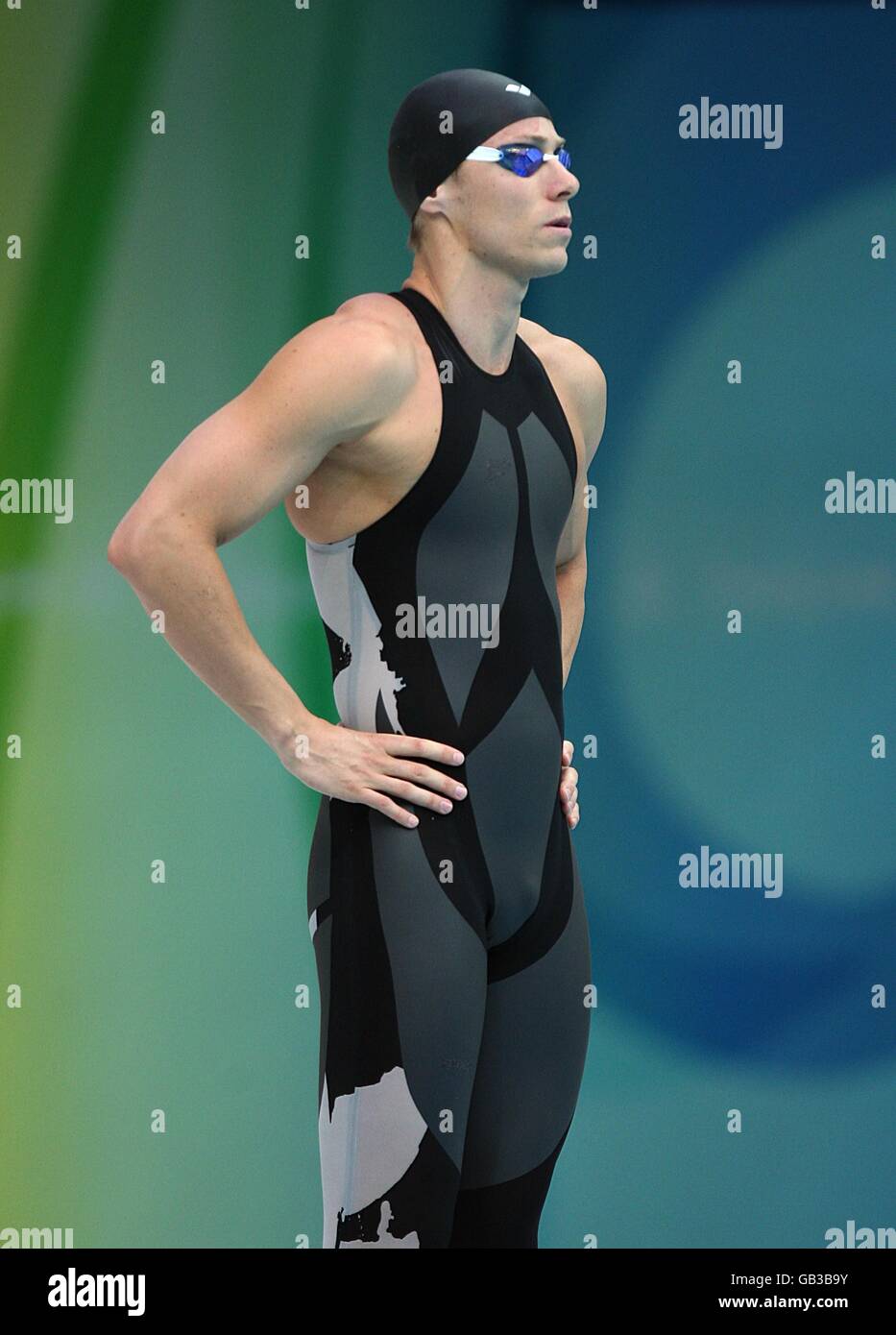 Roland Schoeman del Sud Africa prima della Semifinale Freestyle 2 da 50 m maschile al National Aquatics Center dei Giochi Olimpici 2008 a Pechino, Cina. Foto Stock