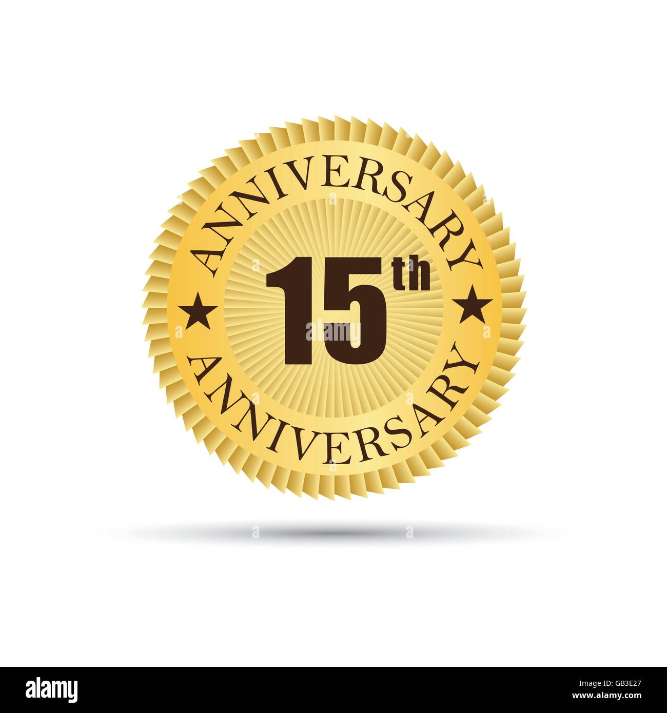 Golden badge etichetta il logo per i 15 anni Illustrazione Vettoriale