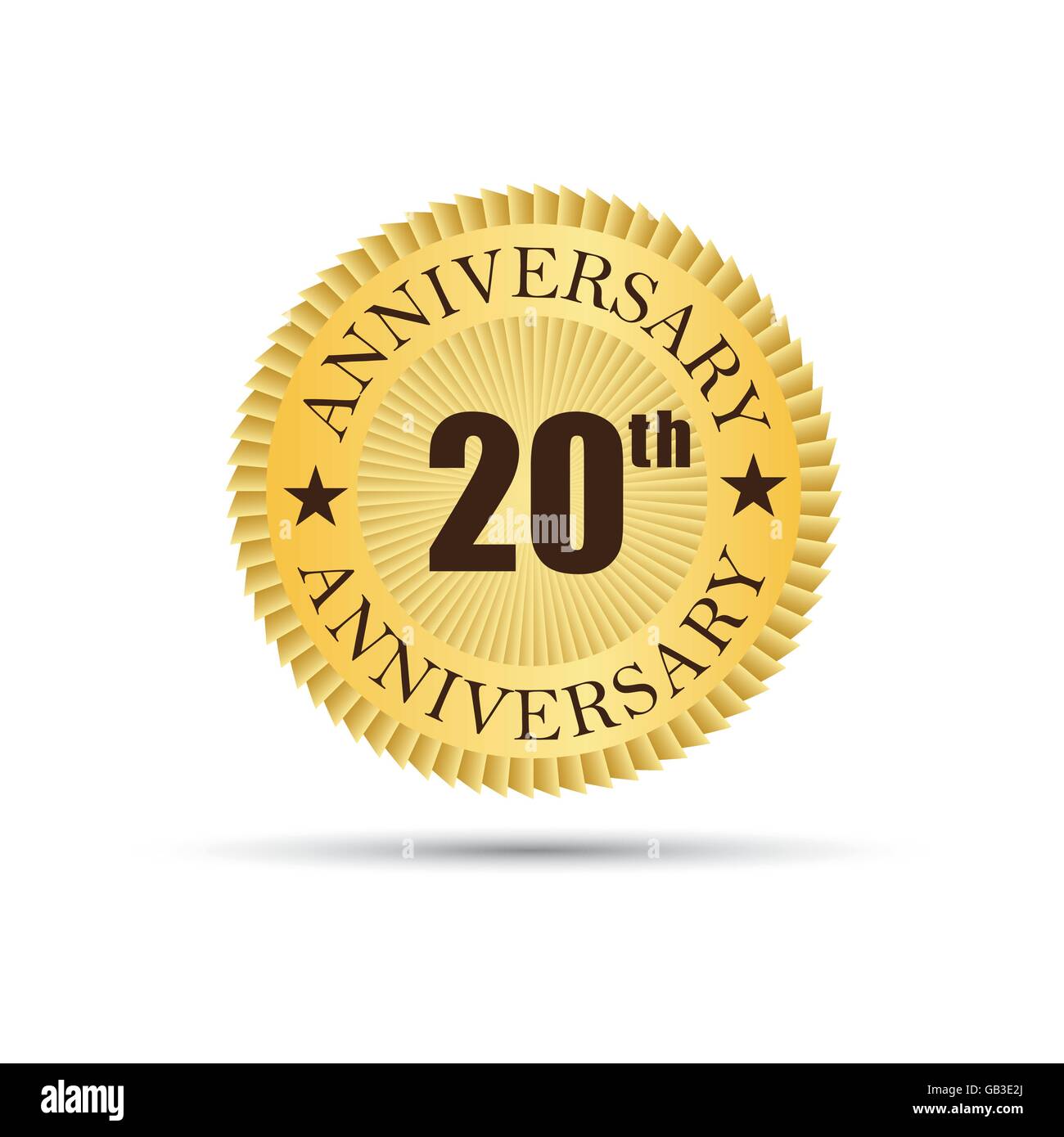 Golden badge etichetta 20 anni di anniversario logo Illustrazione Vettoriale